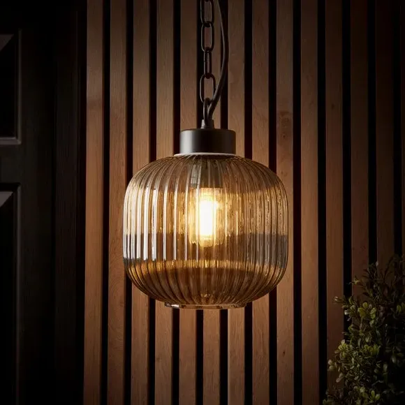 Riley Ribbed Adjustable Pendant Light - Black, Glass alternate view