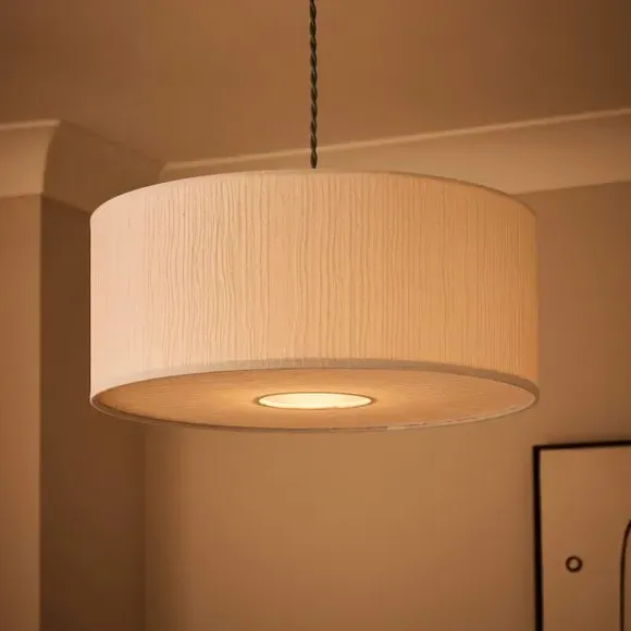 Rippled Paper Shallow Drum Lamp Shade with Diffuser - White alternate view