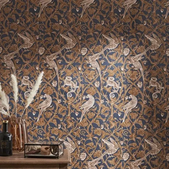 Bird Design Wallpaper - Navy, 150GSM Paper alternate view