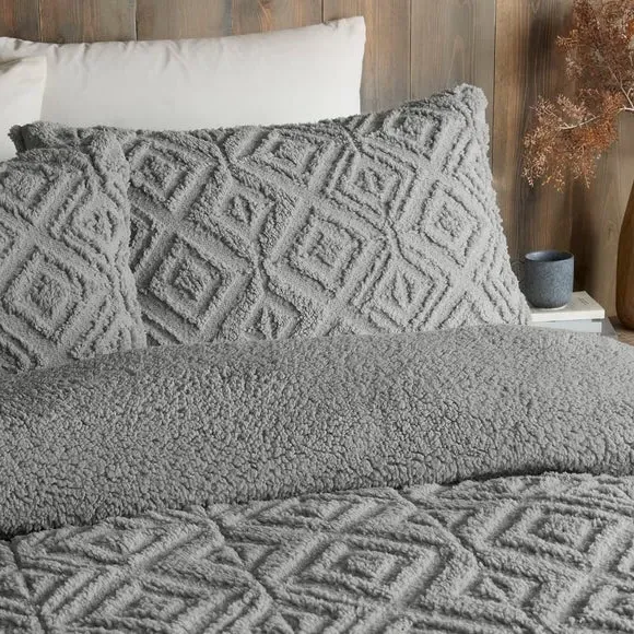 Fusion Geo Fleece Duvet Cover & Pillowcase Set - Grey, Polyester alternate view
