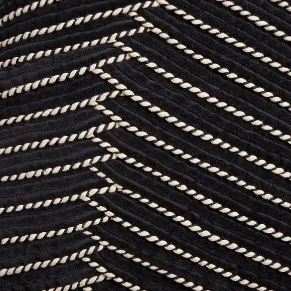 Rectangular Cushion with Rope Design - Black, Velvet alternate view