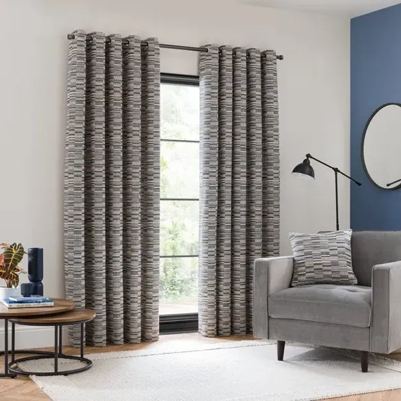 Woven Eyelet Curtain with Jacquard - Denim alternate view