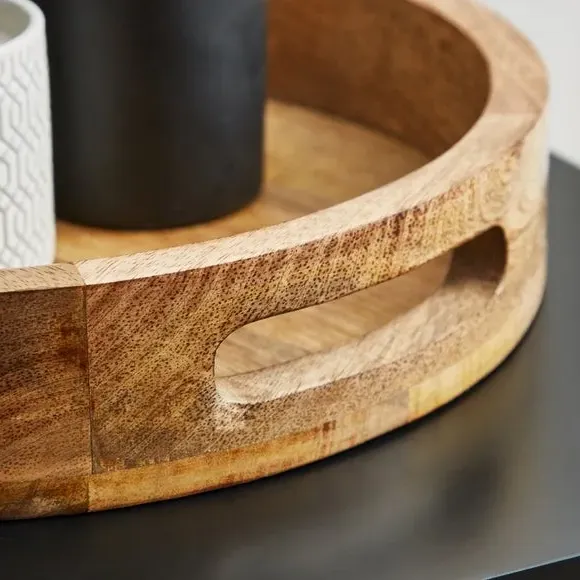 Round Decorative Tray with Handles - Natural, Mango Wood alternate view
