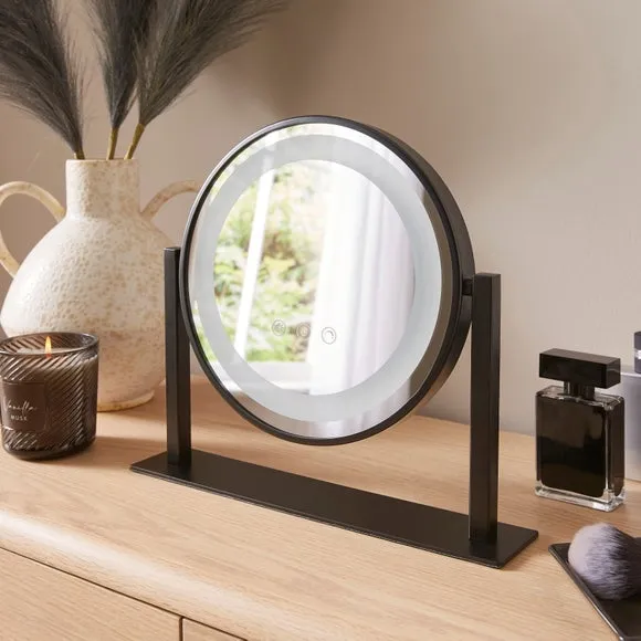 Round Light-Up Dressing Table Mirror - Black, Metal alternate view