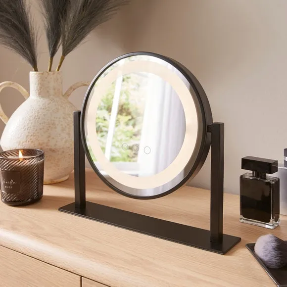 Round Light-Up Dressing Table Mirror - Black, Metal product