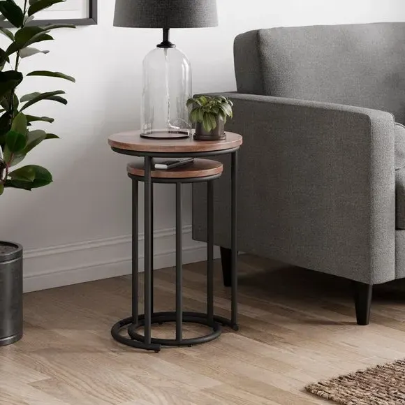 Round Nest of Tables - Pine, Metal alternate view