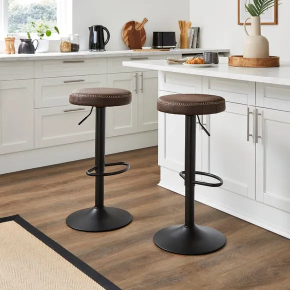 Venice Round Bar Stool Adjustable Height Swivel - Brown, Faux Leather alternate view