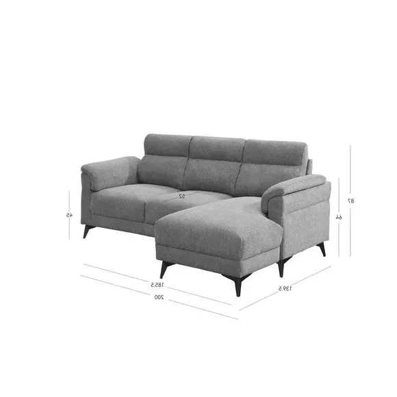 3-Seater L-Shaped Corner Chaise Sofa - Grey, Linen alternate view