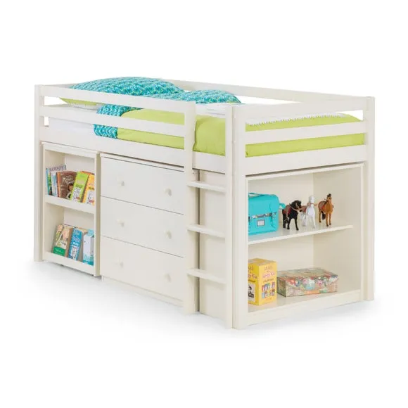 Roxy Single Midsleeper Bed Frame with Desk & Storage - White, Pine alternate view