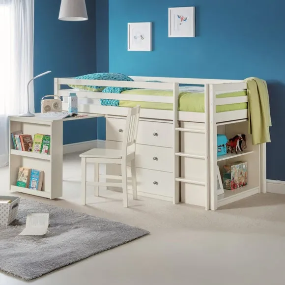 Roxy Single Midsleeper Bed Frame with Desk & Storage - White, Pine product