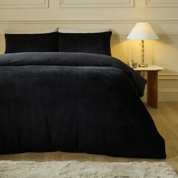 Ruched Duvet Cover and Pillowcase Set - Black, Velour product