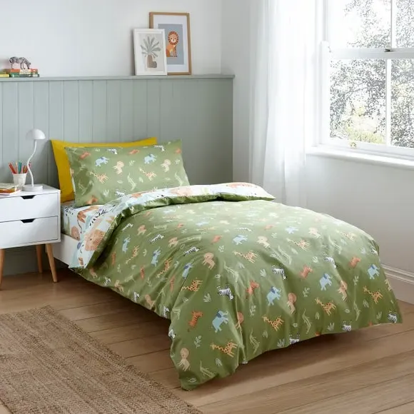 Safari Adventure Duvet Cover and Pillowcase Set - Sage Green, Organic Cotton alternate view