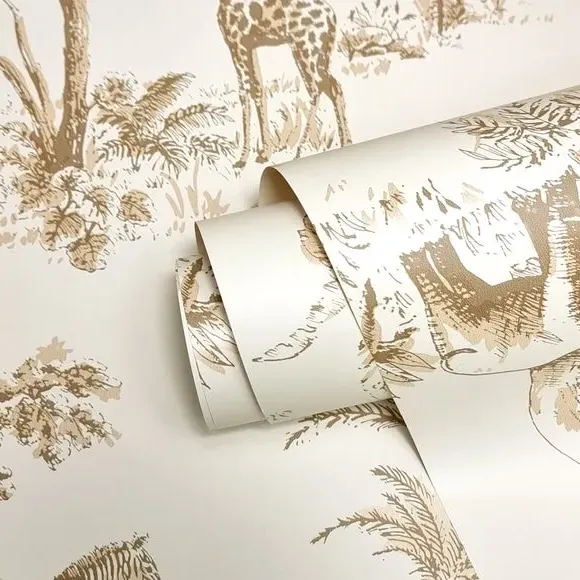 Safari Toile Wallpaper - Gold, Metallic alternate view
