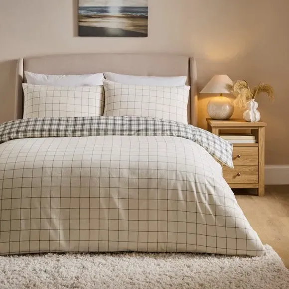 Salvage Yard Check Duvet Cover & Pillowcase Set - Grey, Brushed Cotton alternate view