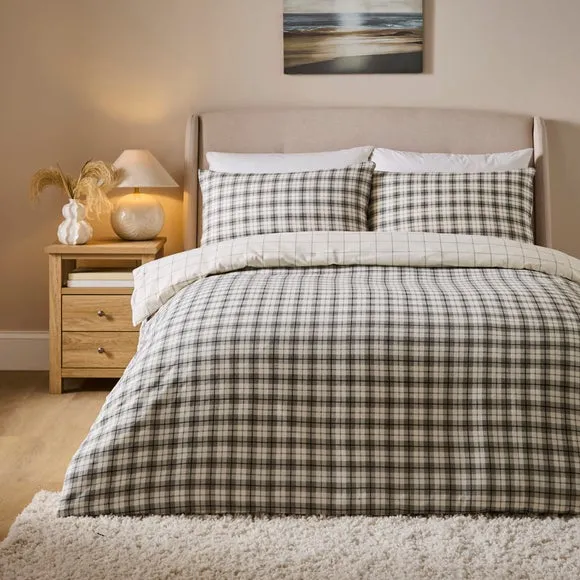Salvage Yard Check Duvet Cover & Pillowcase Set - Grey, Brushed Cotton product