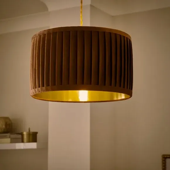 Sawyer Pleated Drum Lamp Shade - Brown, Velvet alternate view