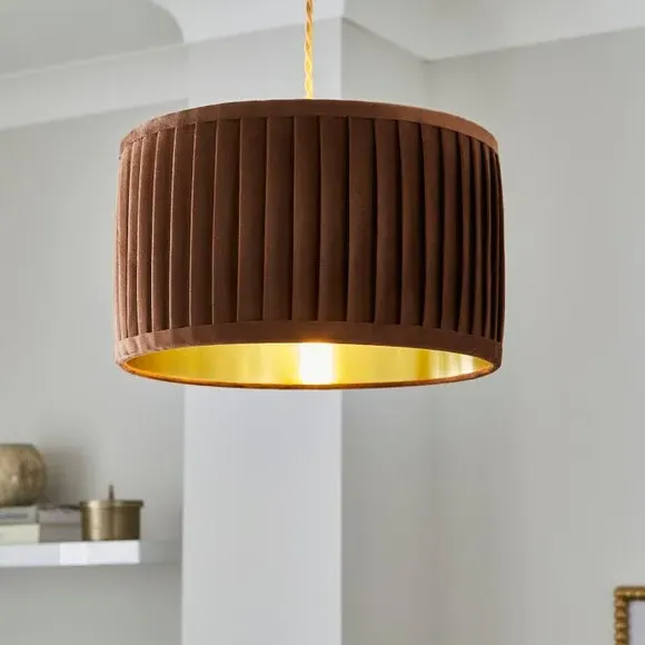 Sawyer Pleated Drum Lamp Shade - Brown, Velvet product
