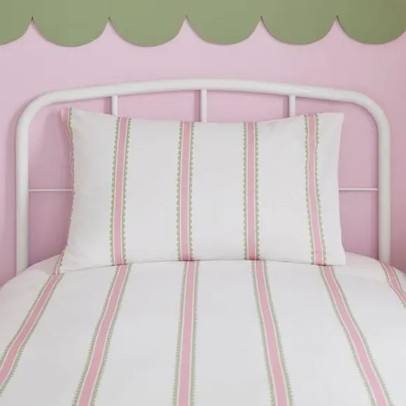Scallop Stripe Duvet Cover and Pillowcase Set - Pale Pink, Polycotton alternate view