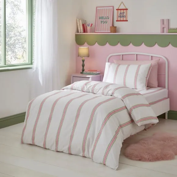 Scallop Stripe Duvet Cover and Pillowcase Set - Pale Pink, Polycotton product