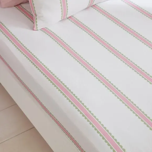 Scallop Stripe Fitted Bed Sheet - Light Pink, Polycotton product