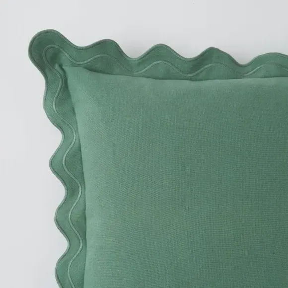 Scalloped Edge Square Cushion - Green, Polycotton alternate view