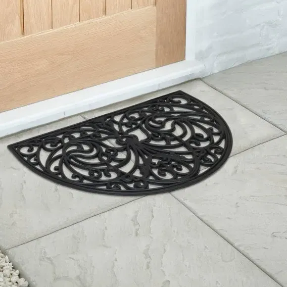 Scroll Half Moon Rubber Doormat - Black product
