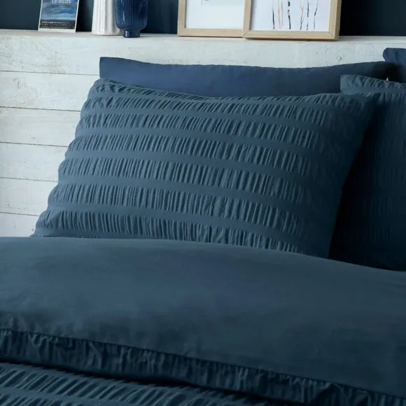 Aria Seersucker Duvet Cover Set - Ink Blue, Cotton alternate view