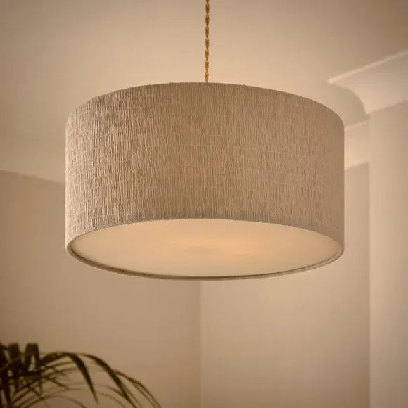 Seersucker Shallow Drum Lamp Shade - Dove Grey, Polyester alternate view