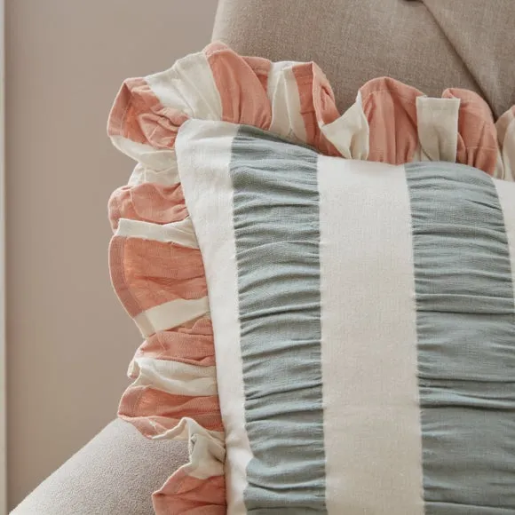 Square Cushion with Frill Edge - Green, Cotton alternate view