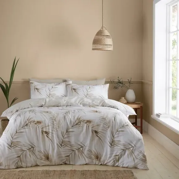 Serenity Palm Leaf Duvet Cover & Pillowcase Set - Natural, Polycotton product