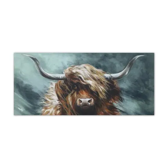 Highland Cow Canvas Print - Blue, Stretched Canvas alternate view