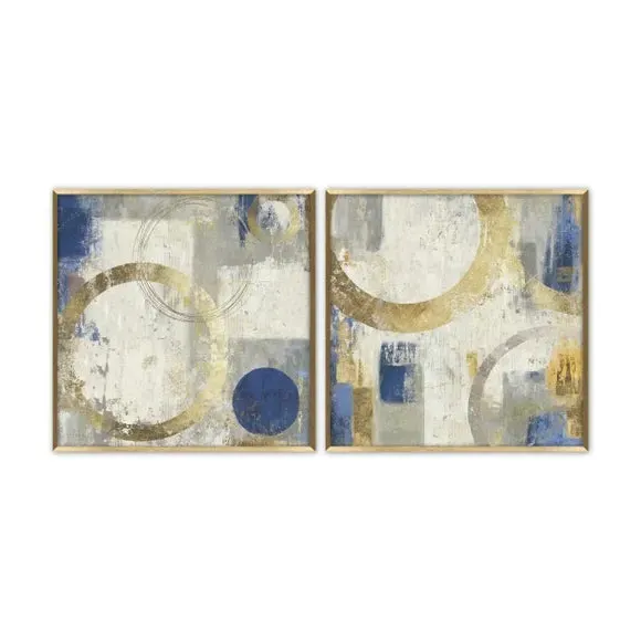 Set of 2 Abstract Framed Prints - Blue & Gold alternate view