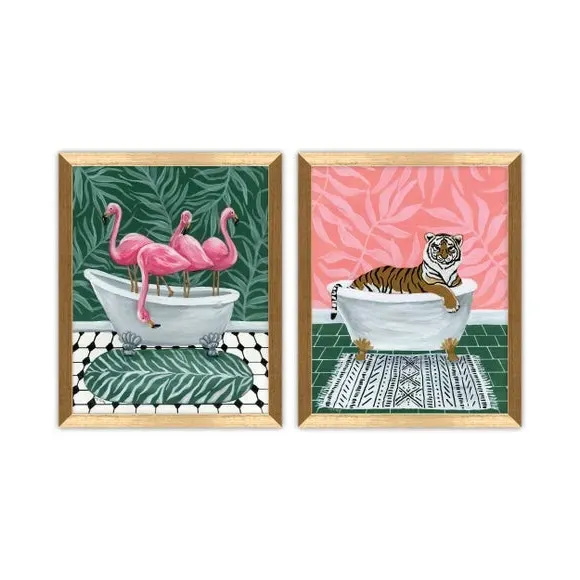 Set of 2 Animal Bath Framed Prints - Multicolor alternate view