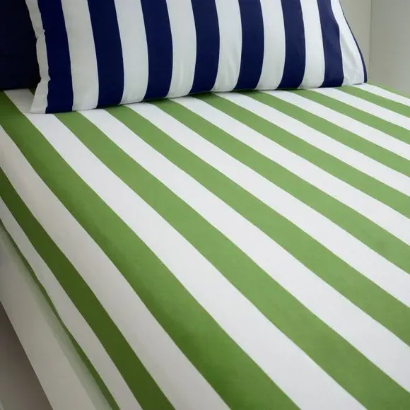 Set of 2 Bold Stripe Fitted Bed Sheets - Green, Cotton product