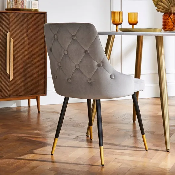 Ariana Set of 2 Dining Chairs - Grey, Velvet alternate view