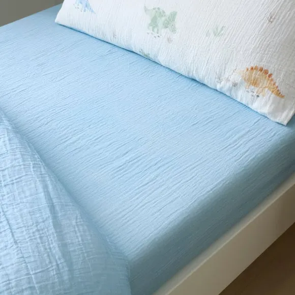 Set of 2 Dinosaur Fitted Sheets - Pale Blue, Cotton Muslin alternate view