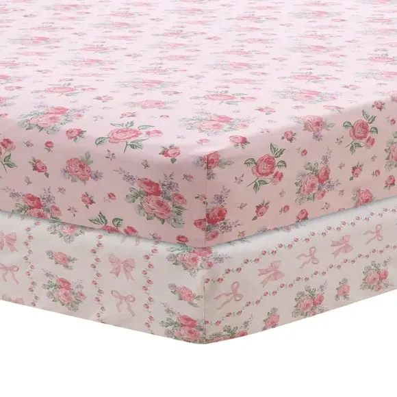 Set of 2 Floral Fitted Bed Sheets - Light Pink, Cotton alternate view