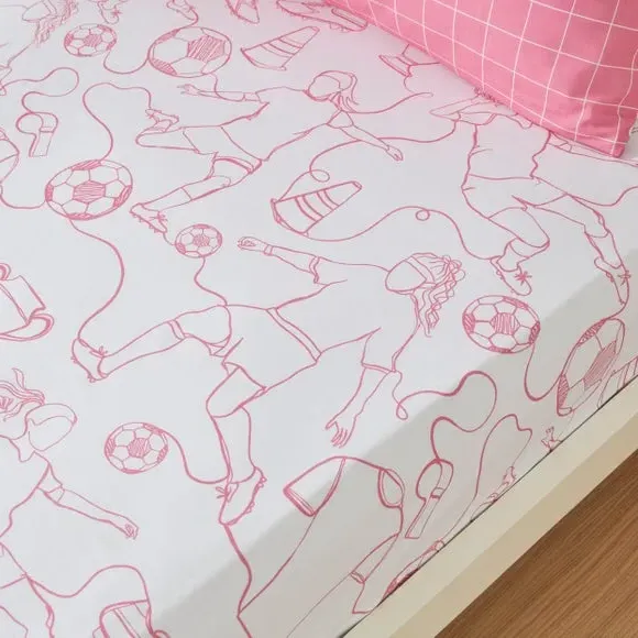Set of 2 Football Doodles Fitted Sheets - Pink, Polycotton product