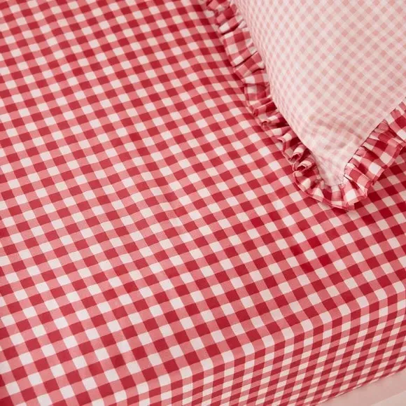 Set of 2 Gingham Fitted Sheets - Pink, Polycotton alternate view