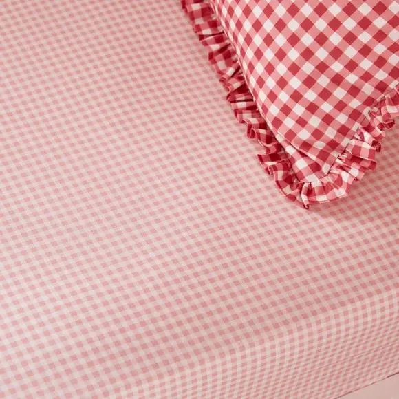 Set of 2 Gingham Fitted Sheets - Pink, Polycotton product