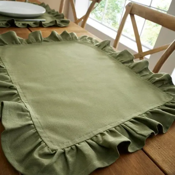 Frill Edge Placemats Set of 2 - Olive Green, Cotton alternate view