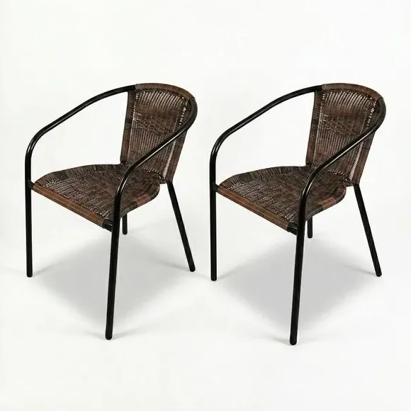 Set of 2 Dining Chairs - Brown, Rattan alternate view