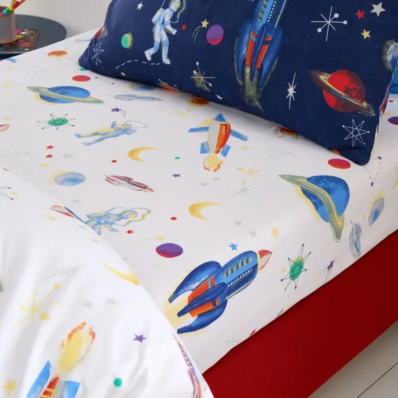Set of 2 Space Fitted Sheets - Navy Blue, Cotton alternate view