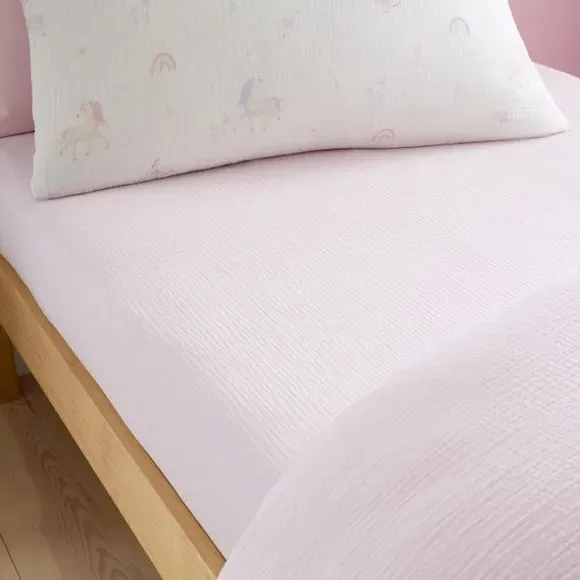 Set of 2 Unicorn Fitted Sheets - Pale Pink, Cotton Muslin alternate view