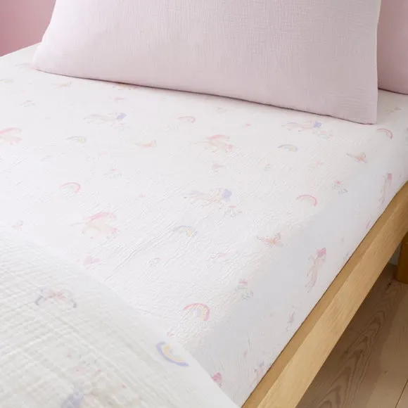 Set of 2 Unicorn Fitted Sheets - Pale Pink, Cotton Muslin product