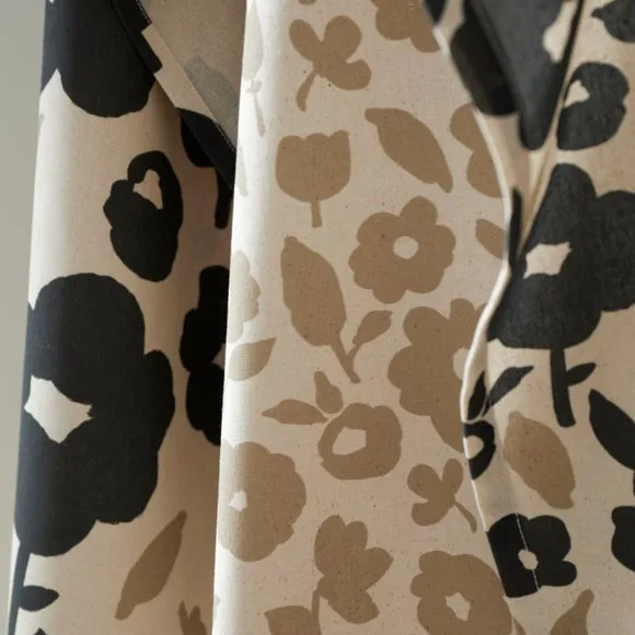 3-Piece Tea Towel Set Floral - Black/White Cotton alternate view