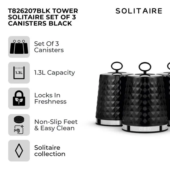 3-Piece Kitchen Canister Set - Black, Steel alternate view