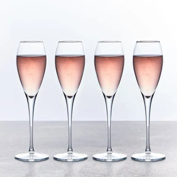 Set of 4 Champagne Flute Glasses - Clear, Glass
