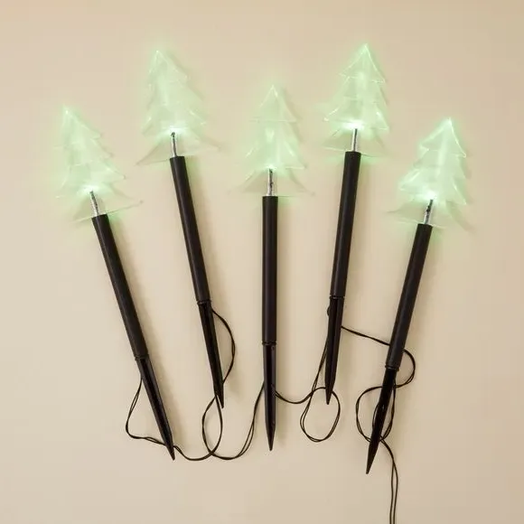 Set of 5 Christmas Tree Outdoor Path Lights - Green alternate view
