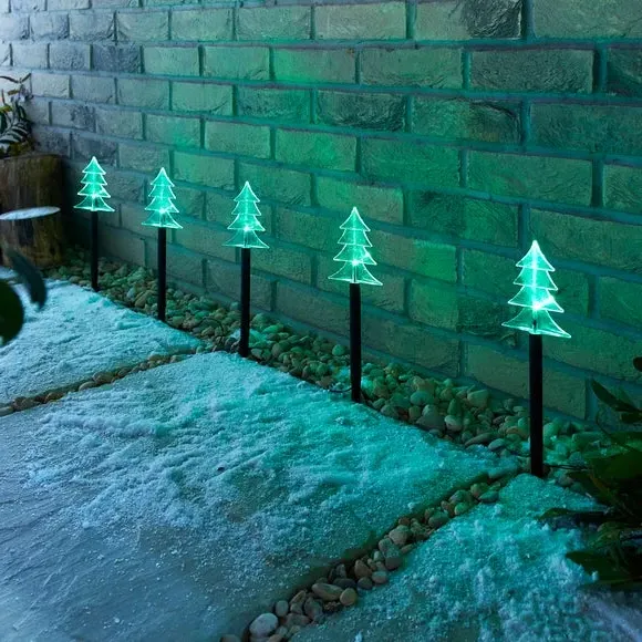 Set of 5 Christmas Tree Outdoor Path Lights - Green product